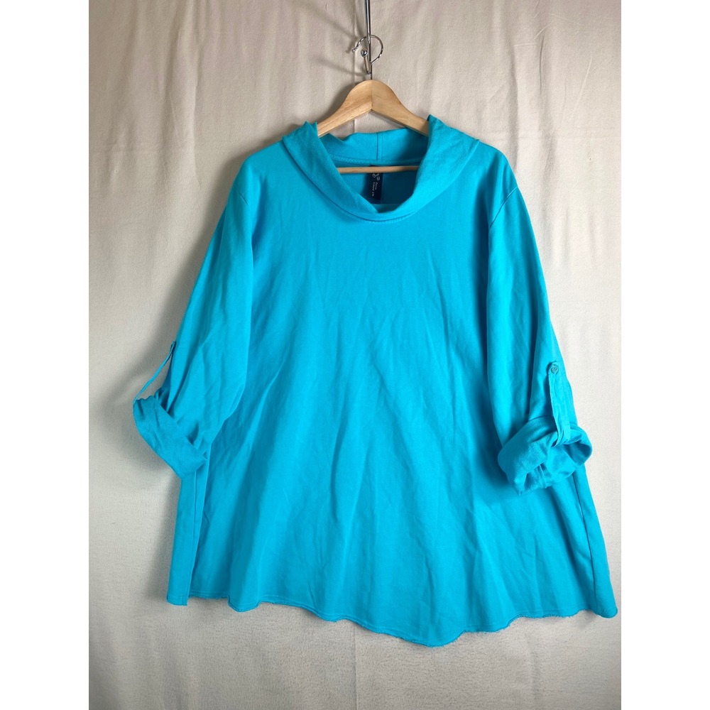 Focus Casual Life Women XL Turquoise Cowl Neck Roll Tab Sleeve Tunic Top NWT